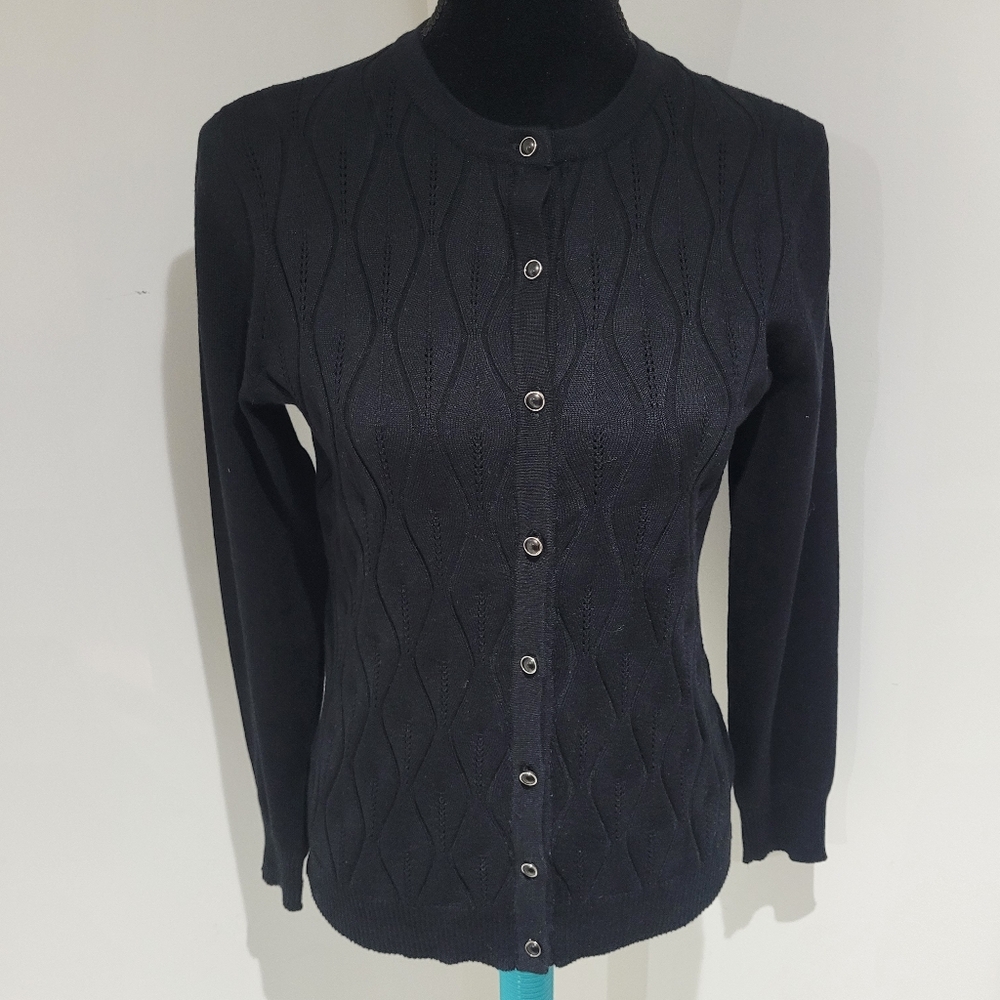 Dear Rose Women's Cable Knit Cardigan Sweater Large Black Minimalist Layer NWOT